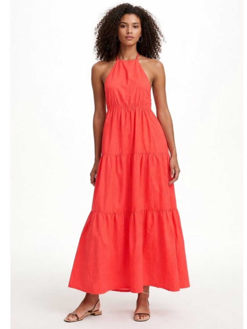 NWT GAP Tie Back Halter Maxi Dress Tiered Skirt Pockets Coral Orange $98